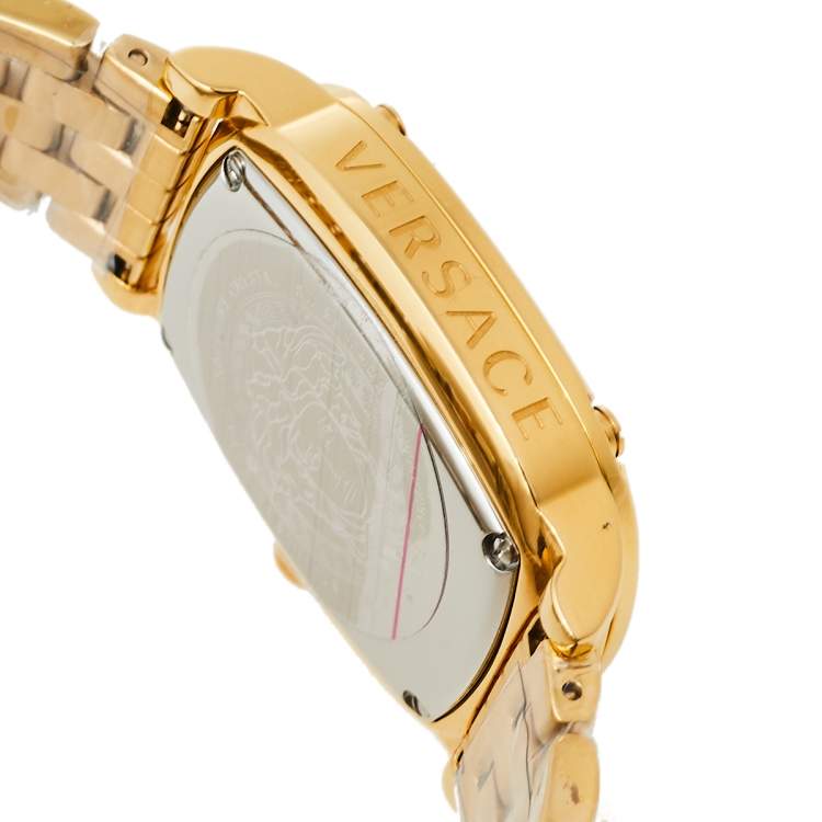 مملوكة مسبقًا Versace Black Gold Plated Stainless Steel Couture Oval VE1B Women's Wristwatch 29 mm