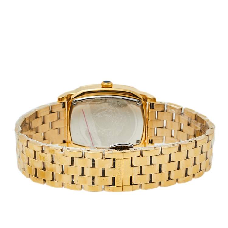 مملوكة مسبقًا Versace Black Gold Plated Stainless Steel Couture Oval VE1B Women's Wristwatch 29 mm