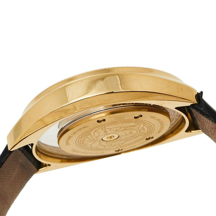 Pre Owned Versace Black Gold Plated Stainless Steel & Leather Destiny Spirit 86Q Women's Wristwatch 39 mm