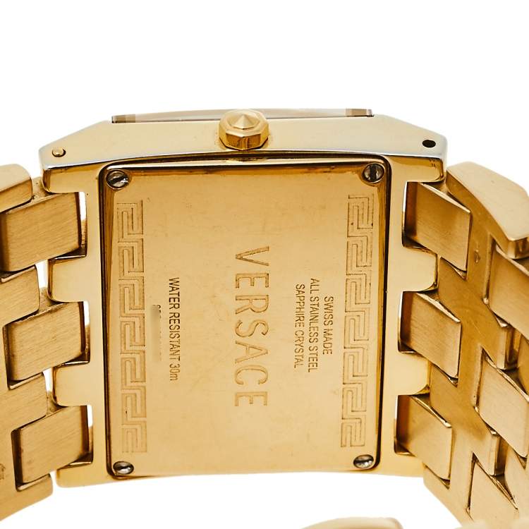Pre Owned Versace Mother of Pearl Gold Plated Stainless Steel Cleopatra 85Q Women's Wristwatch 33 mm