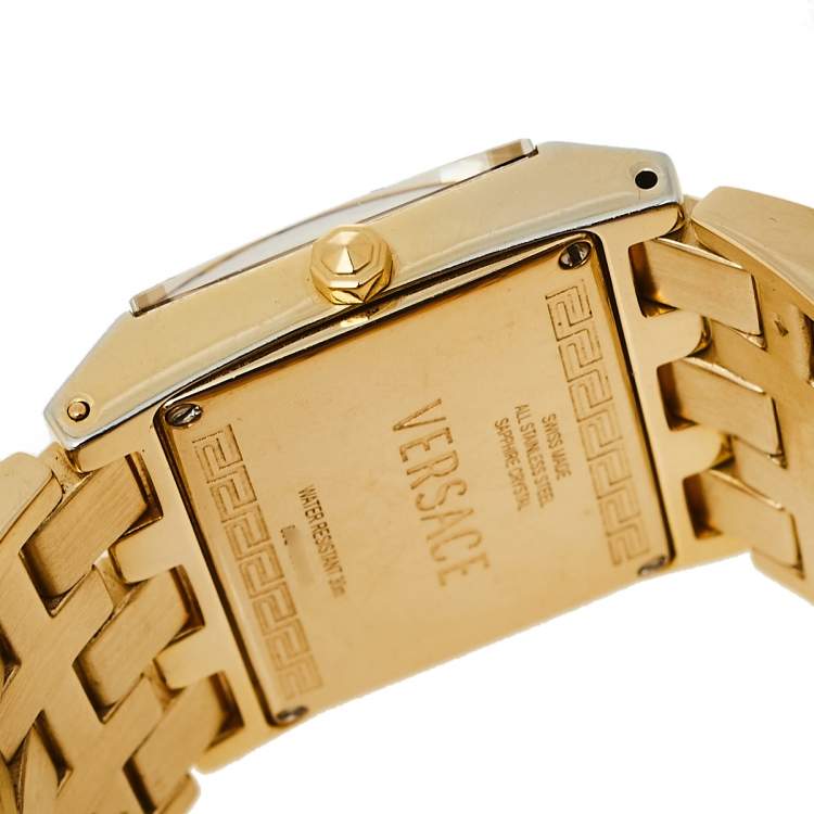 Pre Owned Versace Mother of Pearl Gold Plated Stainless Steel Cleopatra 85Q Women's Wristwatch 33 mm