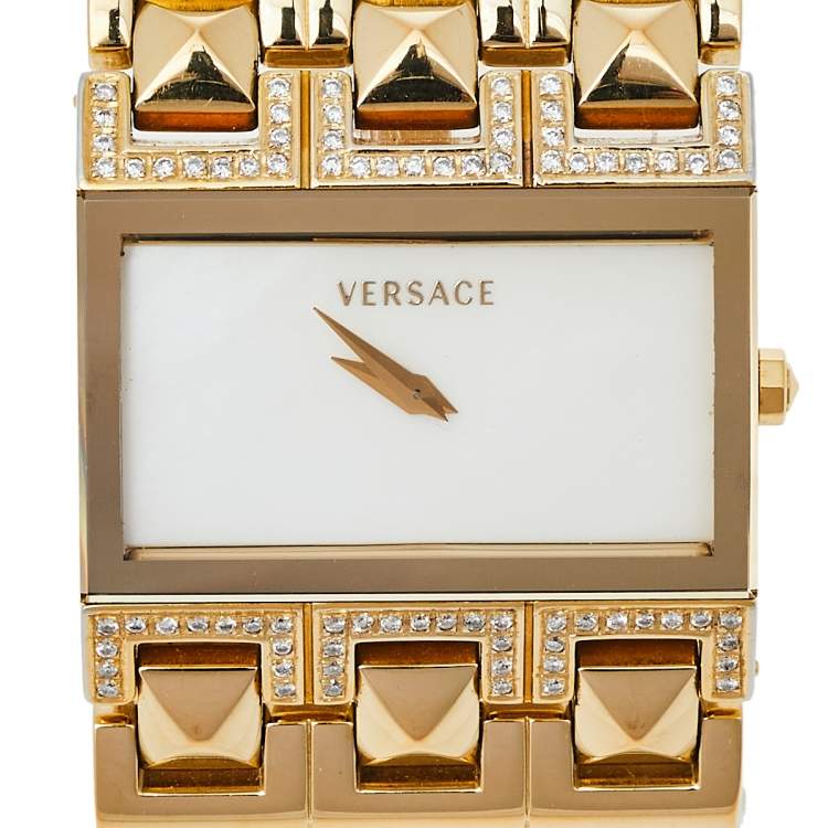 Pre Owned Versace Mother of Pearl Gold Plated Stainless Steel Cleopatra 85Q Women's Wristwatch 33 mm