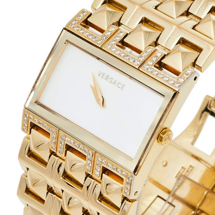 Pre Owned Versace Mother of Pearl Gold Plated Stainless Steel Cleopatra 85Q Women's Wristwatch 33 mm