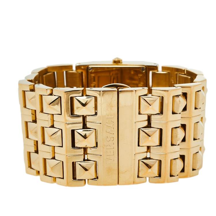 Pre Owned Versace Mother of Pearl Gold Plated Stainless Steel Cleopatra 85Q Women's Wristwatch 33 mm