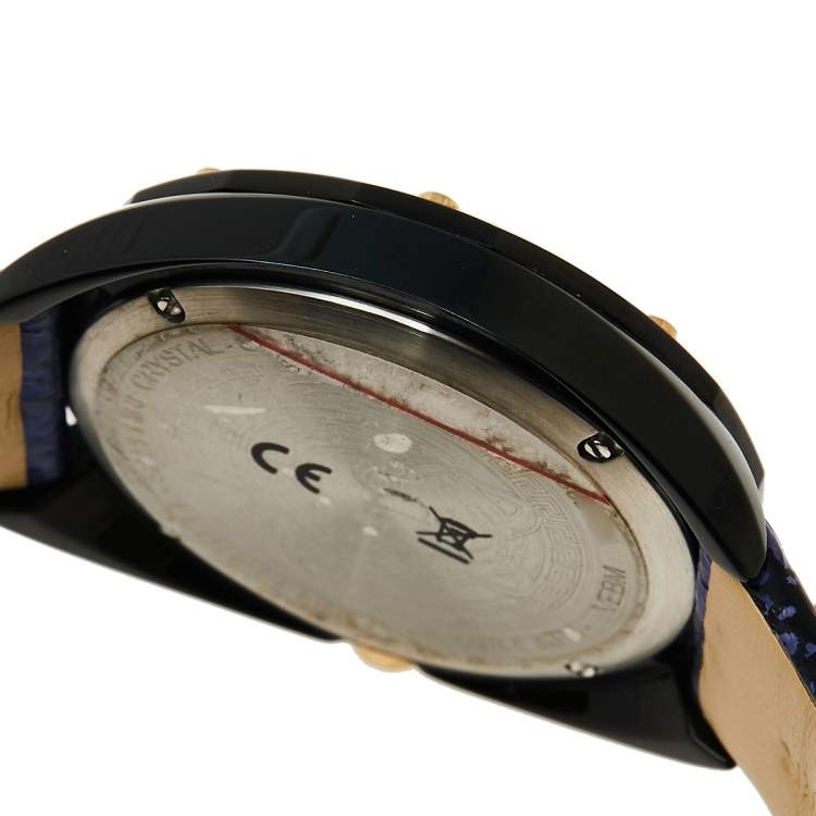 Pre Owned Versace Blue Ion Plated Steel Leather Shadov VEBM00418 Women's Wristwatch 38 mm