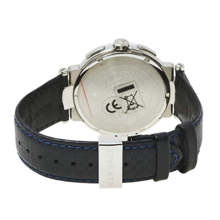 Pre Owned Versace White Stainless Steel Leather Mystique VFG01 0013 Men's Wristwatch 46 mm
