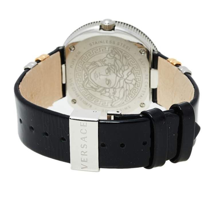 Pre Owned Versace Rose Gold Two-Tone Stainless Steel Leather V-Metal Icon VLC100014 Women's Wristwatch 40 mm
