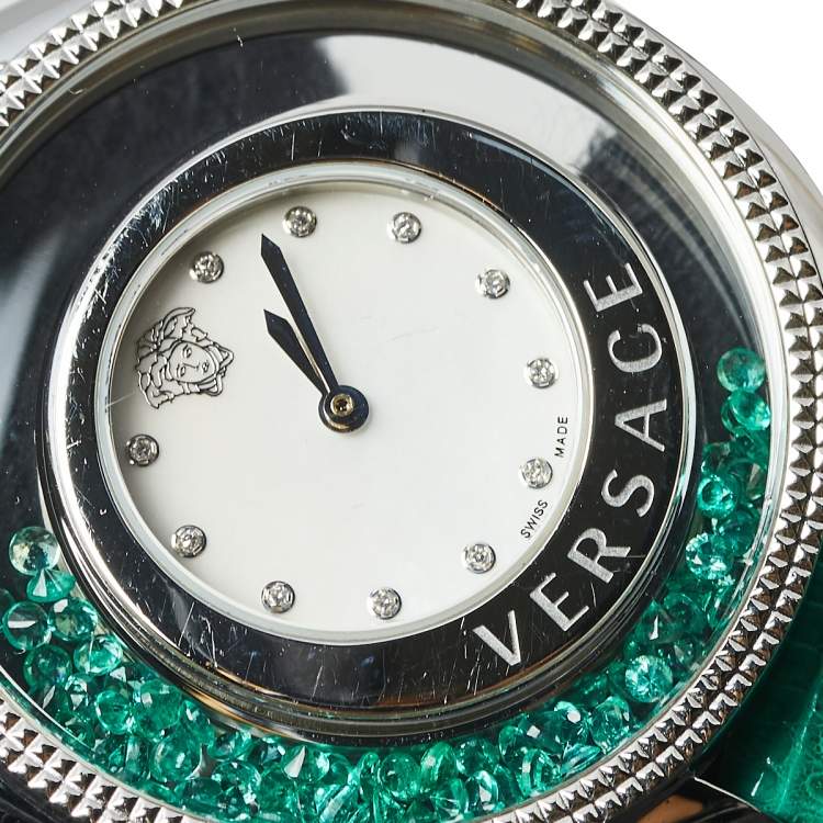 Pre Owned Versace Mother of Pearl Stainless Steel Lizard Destiny Precious 86Q Women's Wristwatch 40 mm