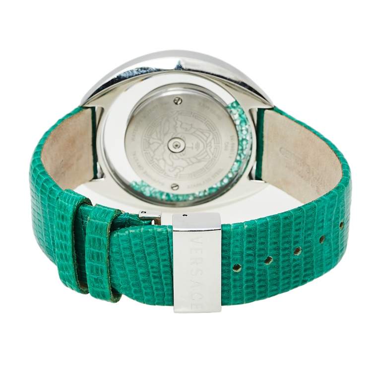 Pre Owned Versace Mother of Pearl Stainless Steel Lizard Destiny Precious 86Q Women's Wristwatch 40 mm