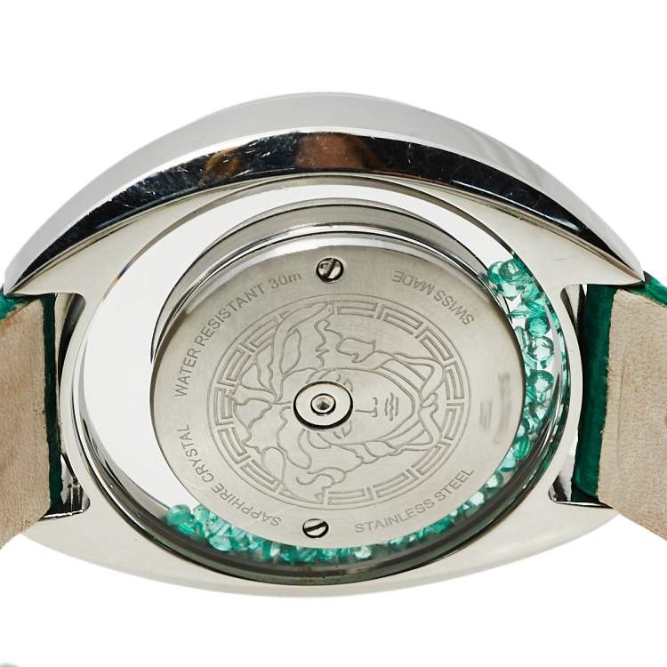 Pre Owned Versace Mother of Pearl Stainless Steel Lizard Destiny Precious 86Q Women's Wristwatch 40 mm