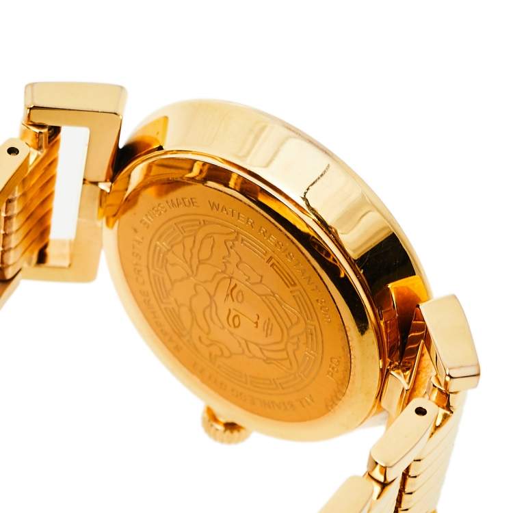Pre Owned Versace Opaline White Yellow Gold Tone Stainless Steel Vanity P5Q Women's Wristwatch 35 mm
