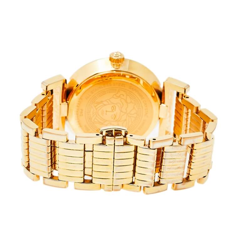 Pre Owned Versace Opaline White Yellow Gold Tone Stainless Steel Vanity P5Q Women's Wristwatch 35 mm