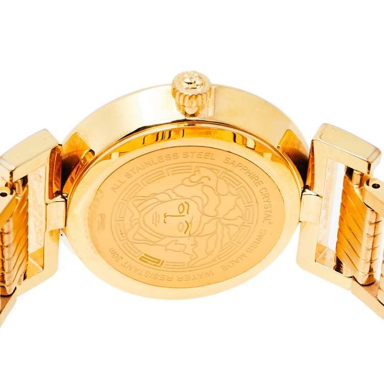 Pre Owned Versace Opaline White Yellow Gold Tone Stainless Steel Vanity P5Q Women's Wristwatch 35 mm