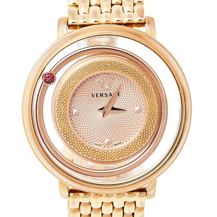 Pre Owned Versace Gold Tone Stainless Steel Venus VFH Women's Wristwatch 39 mm