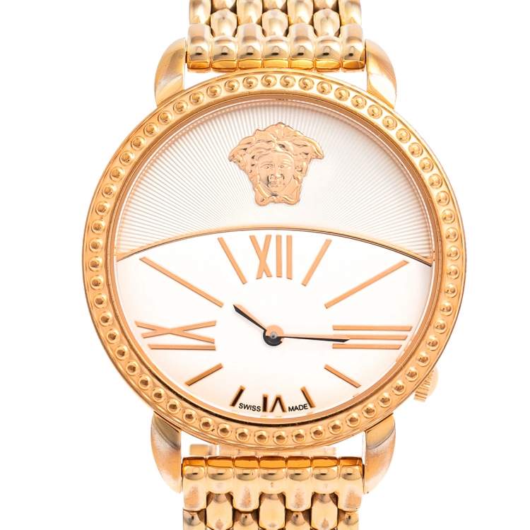 Pre Owned Versace White Gold Plated Stainless Steel Krios 93Q Women's Wristwatch 38 mm 