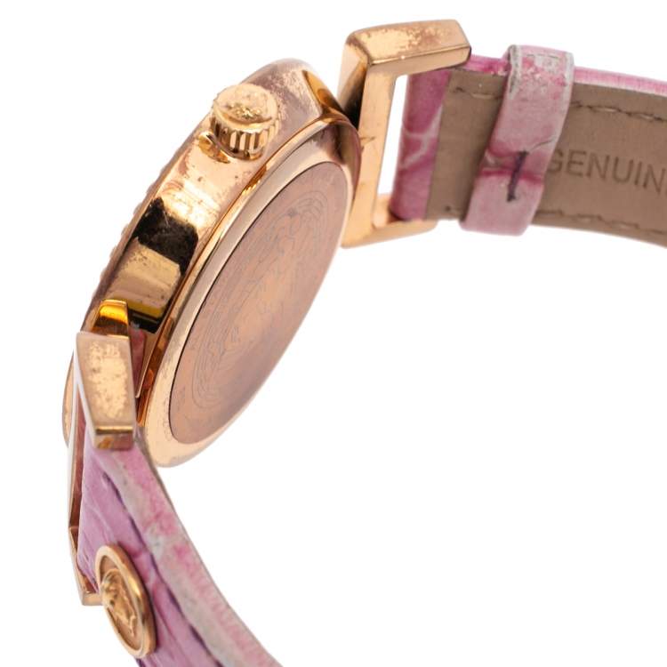 Pre Owned Versace Lilac Gold Plated Stainless Steel Leather Vanity P5Q Women's Wristwatch 35 mm 