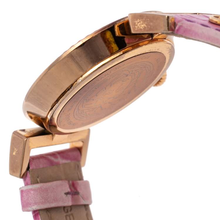 Pre Owned Versace Lilac Gold Plated Stainless Steel Leather Vanity P5Q Women's Wristwatch 35 mm 