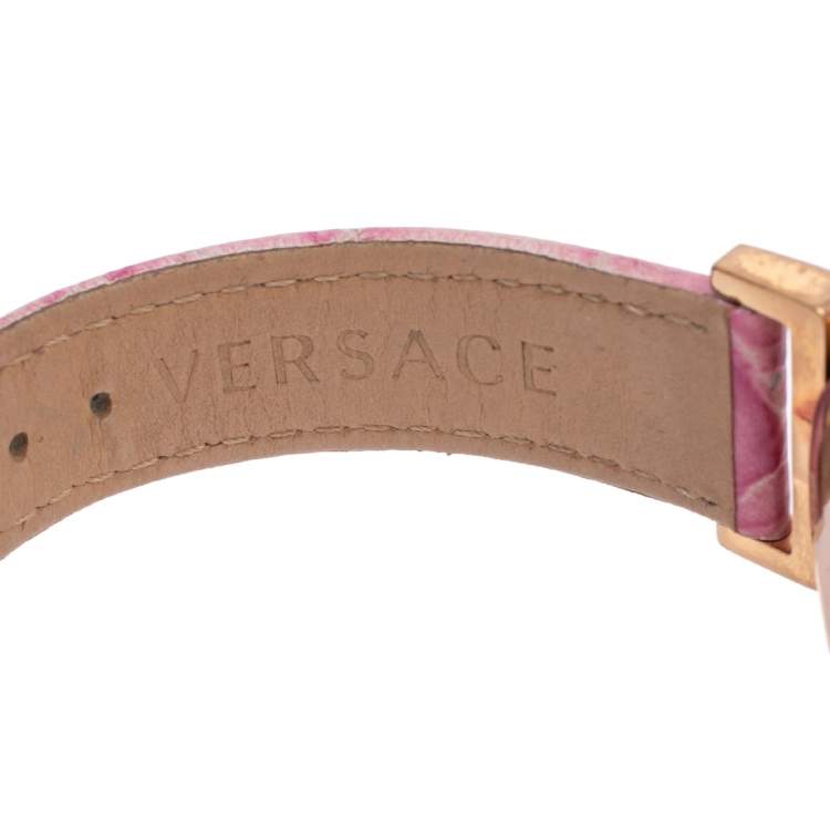 Pre Owned Versace Lilac Gold Plated Stainless Steel Leather Vanity P5Q Women's Wristwatch 35 mm 