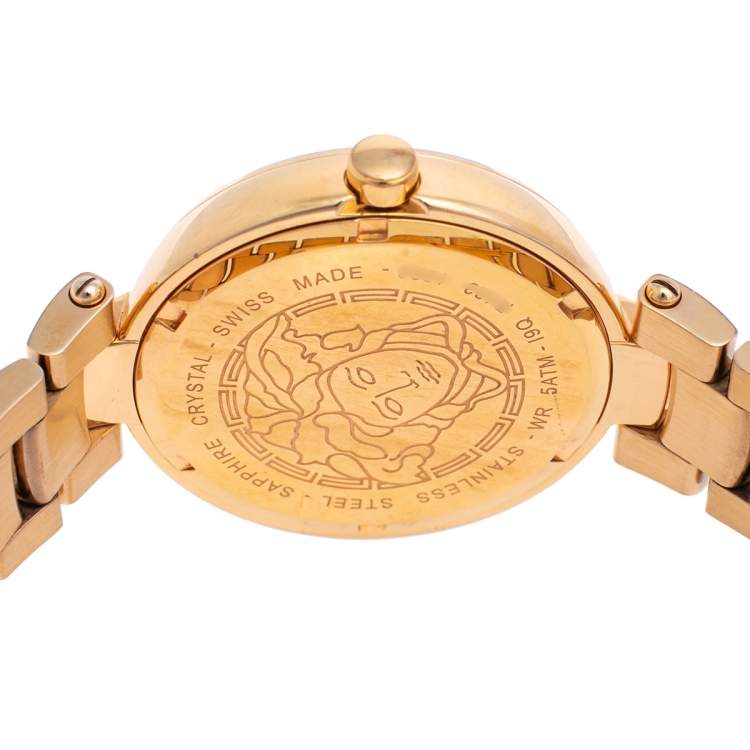 Pre Owned Versace Gold Tone Stainless Steel Mystique Hibiscus I9Q80D2HI-S080 Women's Wristwatch 38 mm
