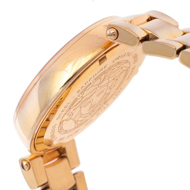 Pre Owned Versace Gold Tone Stainless Steel Mystique Hibiscus I9Q80D2HI-S080 Women's Wristwatch 38 mm