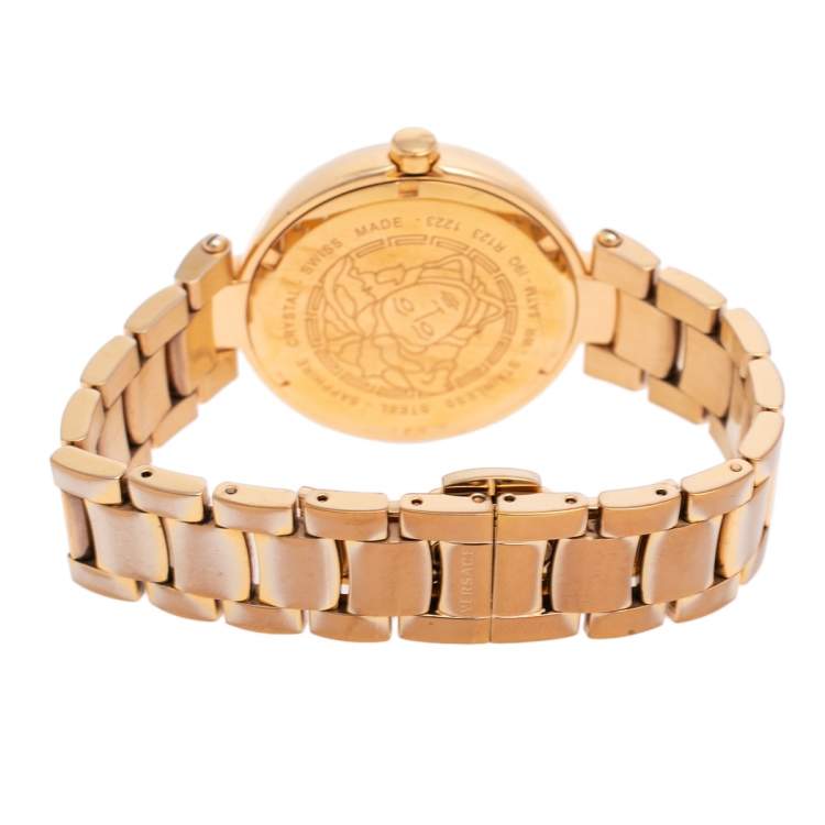 Pre Owned Versace Gold Tone Stainless Steel Mystique Hibiscus I9Q80D2HI-S080 Women's Wristwatch 38 mm