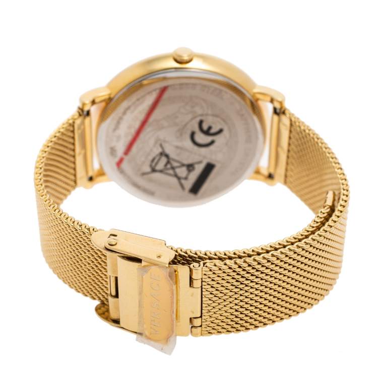 Pre Owned Versace Champagne Gold Plated Stainless Steel V-Circle VRSCVE8100619 Women's Wristwatch 38 mm
