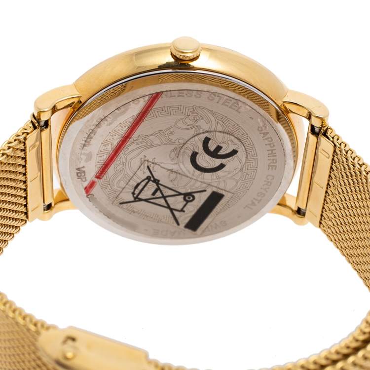 Pre Owned Versace Champagne Gold Plated Stainless Steel V-Circle VRSCVE8100619 Women's Wristwatch 38 mm