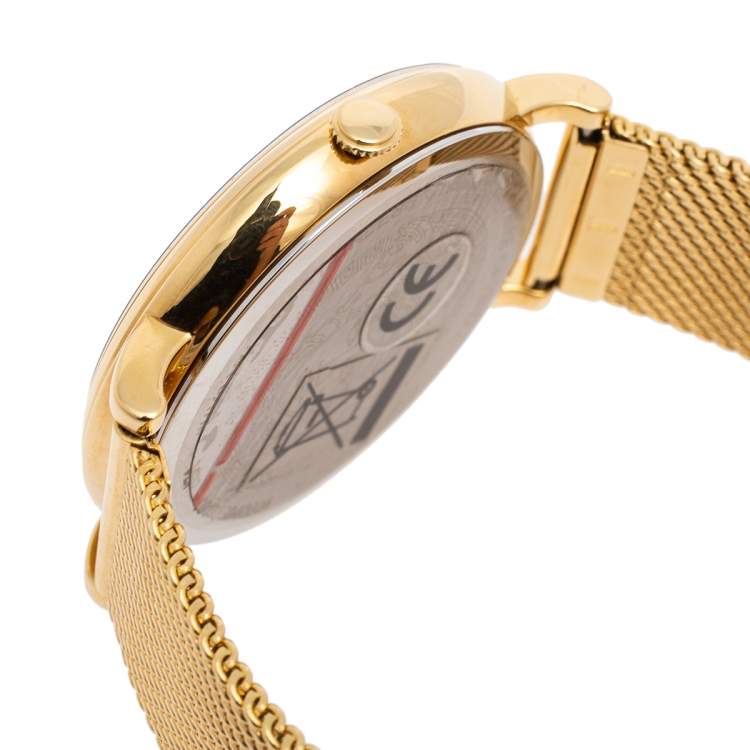 Pre Owned Versace Champagne Gold Plated Stainless Steel V-Circle VRSCVE8100619 Women's Wristwatch 38 mm