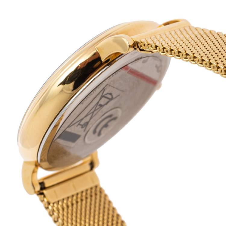 Pre Owned Versace Champagne Gold Plated Stainless Steel V-Circle VRSCVE8100619 Women's Wristwatch 38 mm