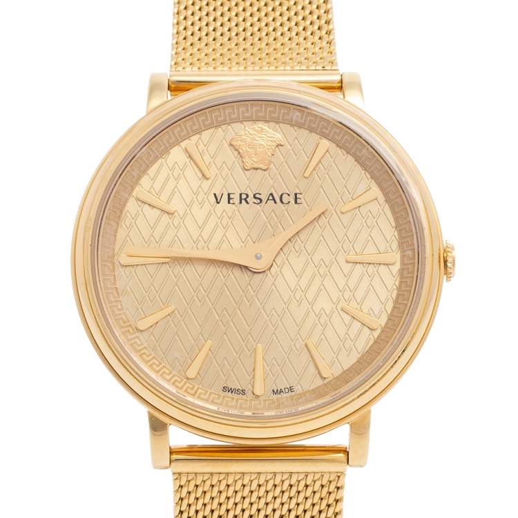 Pre Owned Versace Champagne Gold Plated Stainless Steel V-Circle VRSCVE8100619 Women's Wristwatch 38 mm