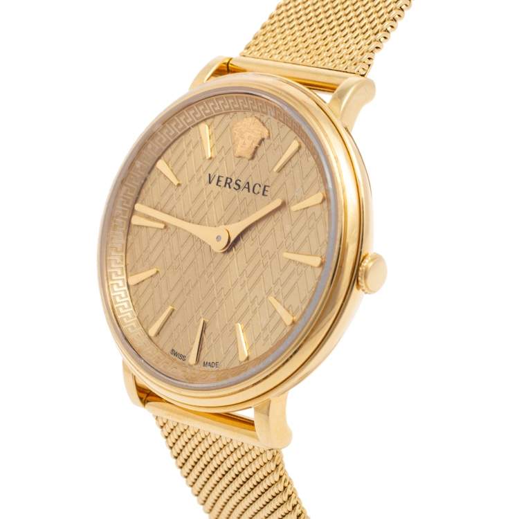 Pre Owned Versace Champagne Gold Plated Stainless Steel V-Circle VRSCVE8100619 Women's Wristwatch 38 mm