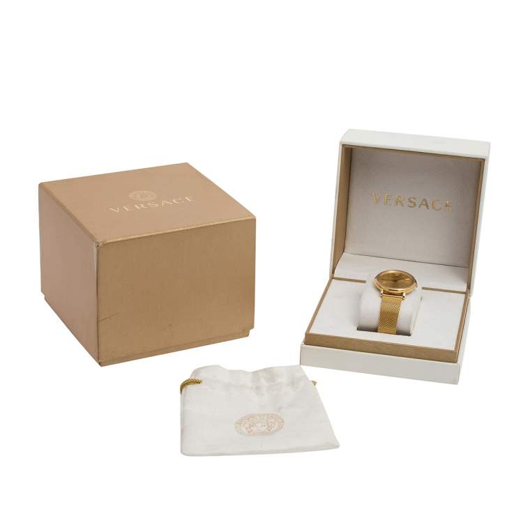 Pre Owned Versace Champagne Gold Plated Stainless Steel V-Circle VRSCVE8100619 Women's Wristwatch 38 mm