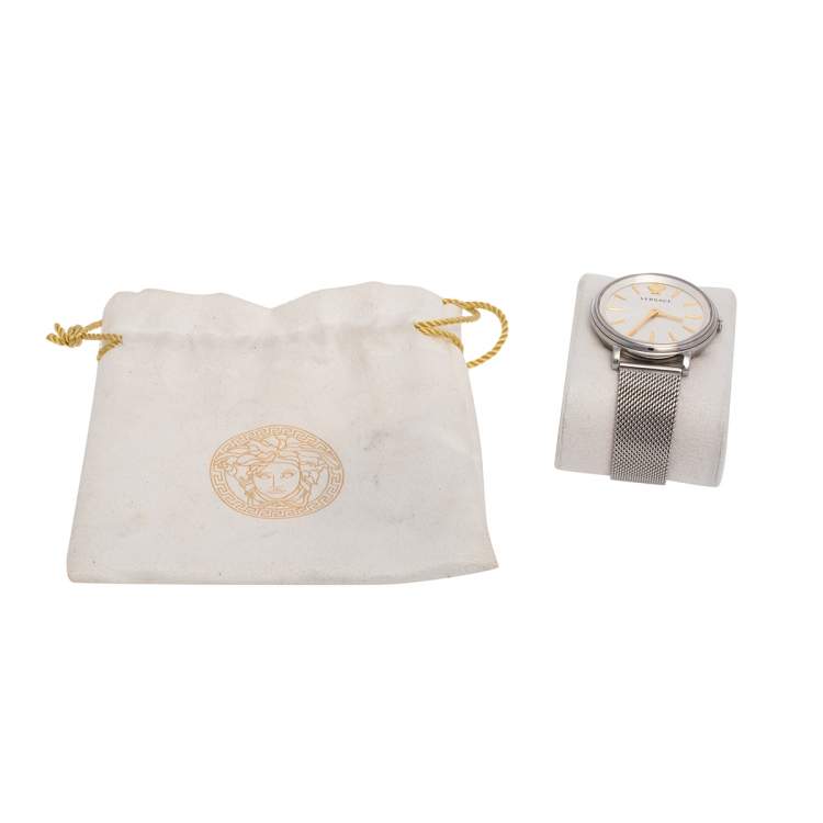 مملوكة مسبقًا Versace Silver Stainless Steel V-Circle VRSCVBP050017 Women's Wristwatch 38 mm