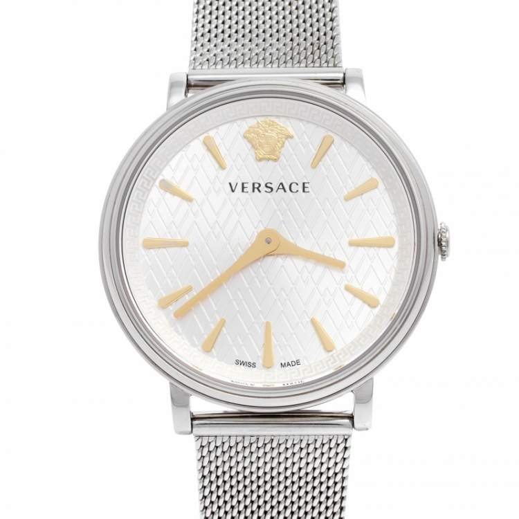 مملوكة مسبقًا Versace Silver Stainless Steel V-Circle VRSCVBP050017 Women's Wristwatch 38 mm