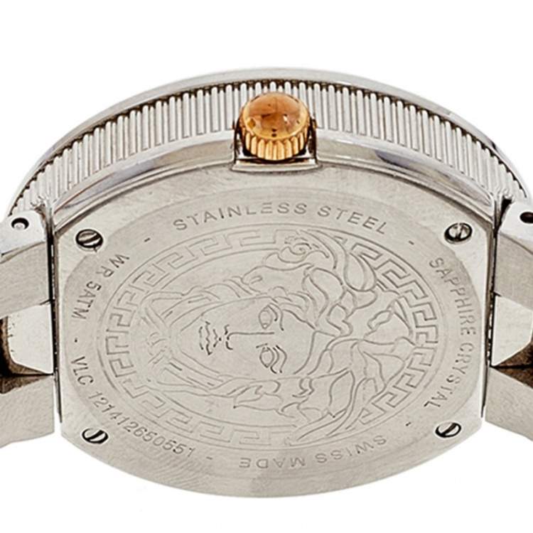 Pre Owned Versace Rose Gold Two-Tone Stainless Steel Leather V-Metal Icon VLC100014 Women's Wristwatch 40 mm