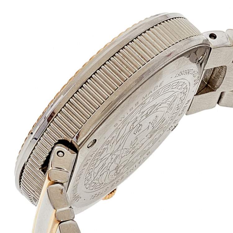 Pre Owned Versace Rose Gold Two-Tone Stainless Steel Leather V-Metal Icon VLC100014 Women's Wristwatch 40 mm