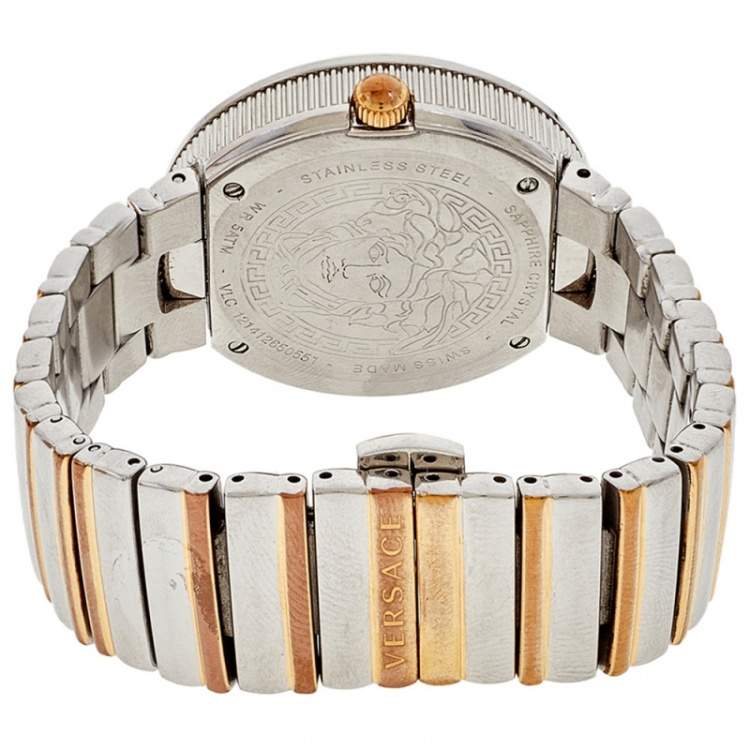 Pre Owned Versace Rose Gold Two-Tone Stainless Steel Leather V-Metal Icon VLC100014 Women's Wristwatch 40 mm