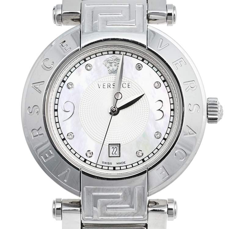 Pre Owned  Versace Mother Of Pearl Stainless Steel Reve 68Q Women's Wristwatch 35 mm