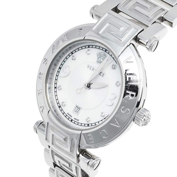 Pre Owned  Versace Mother Of Pearl Stainless Steel Reve 68Q Women's Wristwatch 35 mm