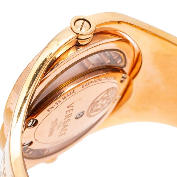 Pre Owned Versace Black Rose Gold Plated Stainless Steel Eclissi 73Q Women's Wristwatch 39 mm