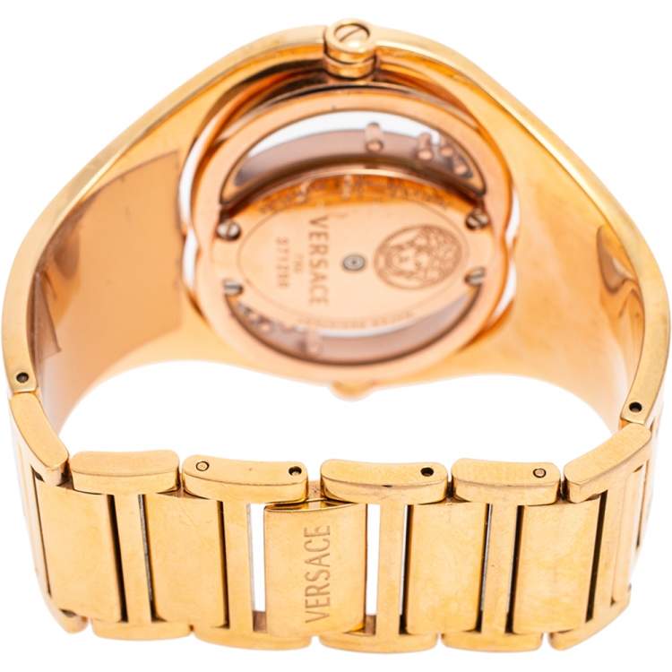 Pre Owned Versace Black Rose Gold Plated Stainless Steel Eclissi 73Q Women's Wristwatch 39 mm