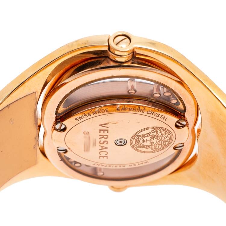 Pre Owned Versace Black Rose Gold Plated Stainless Steel Eclissi 73Q Women's Wristwatch 39 mm