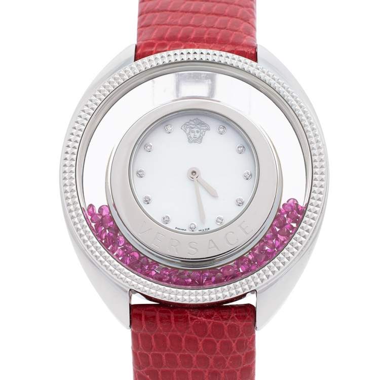 مملوكة مسبقًا Versace Mother of Pearl Stainless Steel Leather Destiny Spirit 86Q Women's Wristwatch 40 mm