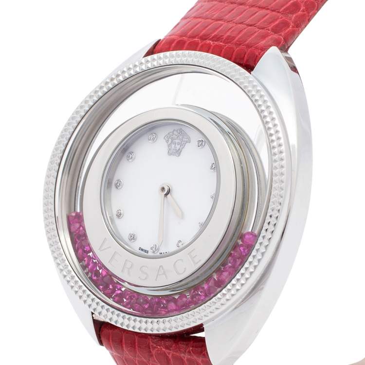 مملوكة مسبقًا Versace Mother of Pearl Stainless Steel Leather Destiny Spirit 86Q Women's Wristwatch 40 mm