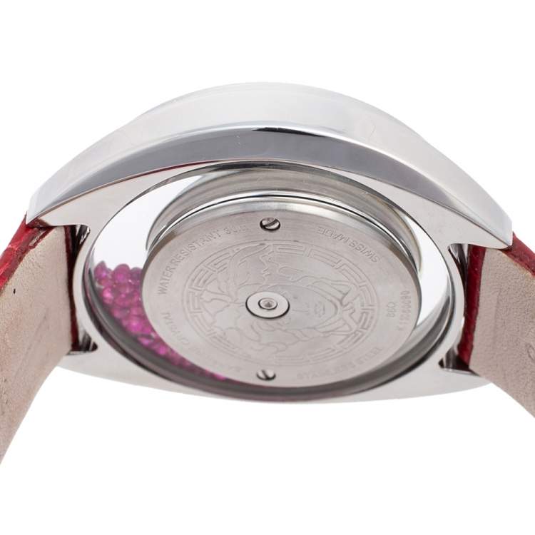 مملوكة مسبقًا Versace Mother of Pearl Stainless Steel Leather Destiny Spirit 86Q Women's Wristwatch 40 mm