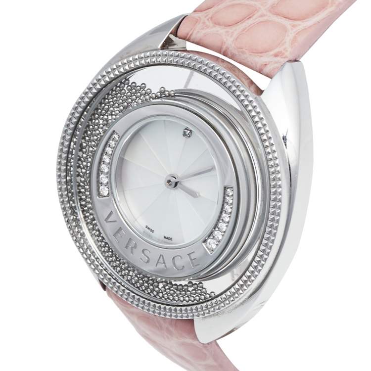 Pre Owned Versace Mother of Pearl Stainless Steel Leather Destiny Spirit 86Q91D498 women's Wristwatch 36 mm