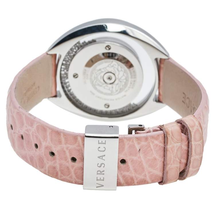 Pre Owned Versace Mother of Pearl Stainless Steel Leather Destiny Spirit 86Q91D498 women's Wristwatch 36 mm