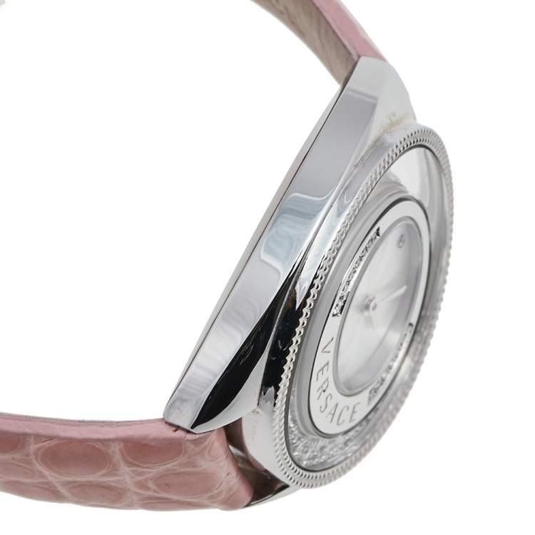 Pre Owned Versace Mother of Pearl Stainless Steel Leather Destiny Spirit 86Q91D498 women's Wristwatch 36 mm