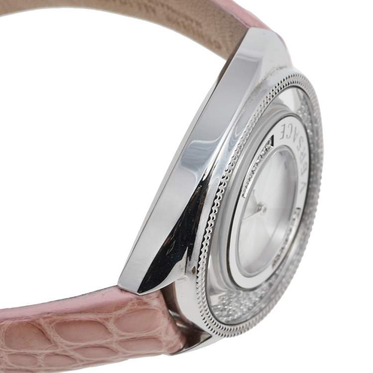 Pre Owned Versace Mother of Pearl Stainless Steel Leather Destiny Spirit 86Q91D498 women's Wristwatch 36 mm