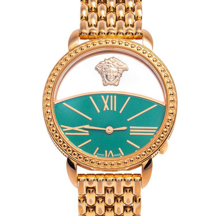 Pre Owned Versace Green Gold Plated Stainless Steel Krios 93Q Women's Wristwatch 38 mm